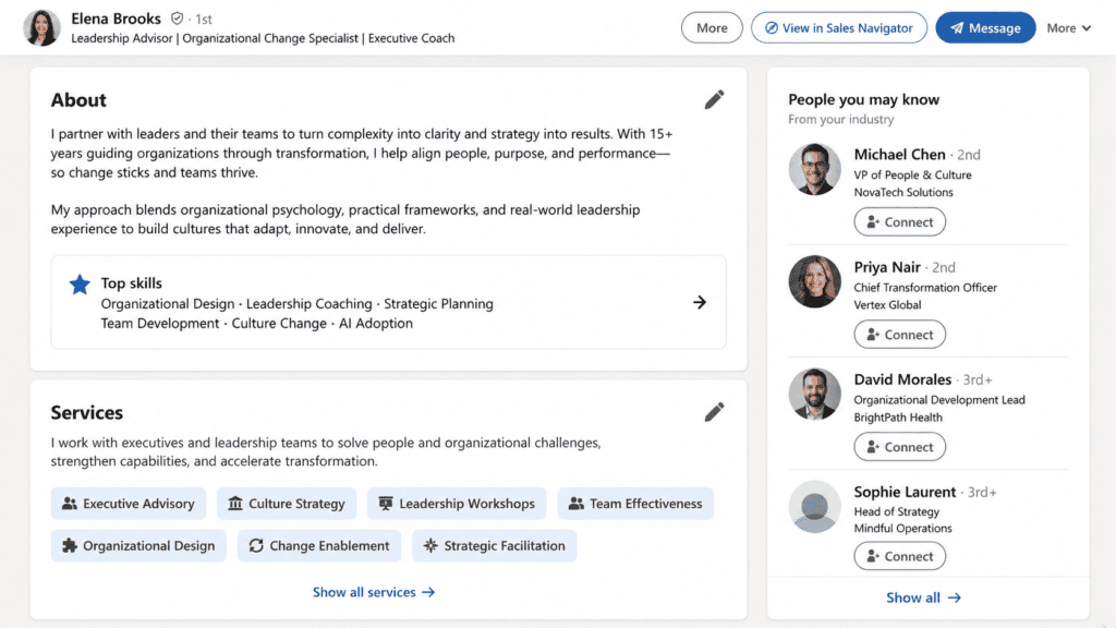 a photo of a linkedin profile’s about section