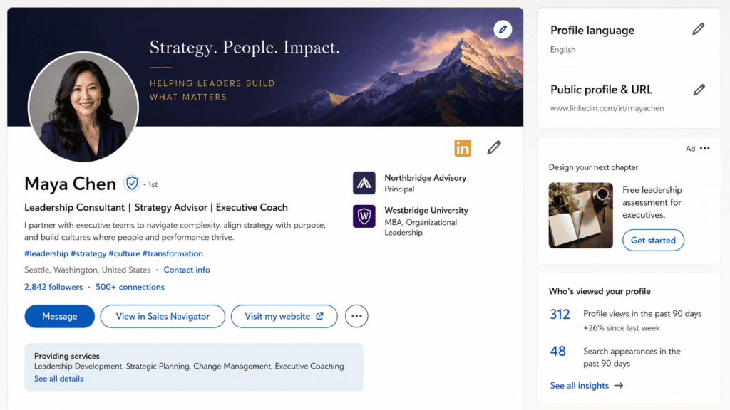 Close-up of a professional LinkedIn profile